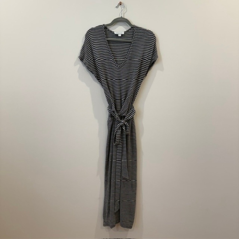 Amour Vert Navy & Gray Knit Wrap Tie Midi Dress Sustainable | Size S - Picture 3 of 10